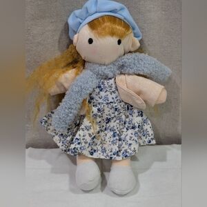 Waldorf Doll Handmade 10" Plush Cotton Girly Stitched yellow hair blue dress